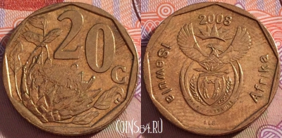 ЮАР 20 центов 2008 года, KM# 442, 096b-084