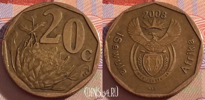 ЮАР 20 центов 2008 года, KM# 442, 096b-088