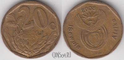 ЮАР 20 центов 2008 года, KM# 442, 123-091