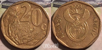 ЮАР 20 центов 2008 года, KM# 442, a067-068