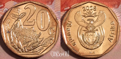 ЮАР 20 центов 2008 года, KM# 442, a111-129