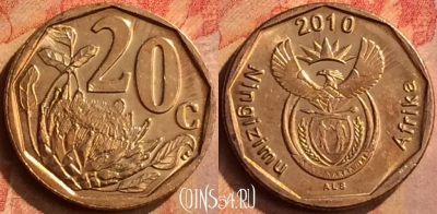 ЮАР 20 центов 2010 года, KM# 495, 136n-081