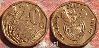 ЮАР 20 центов 2010 года, KM# 495, 374-081