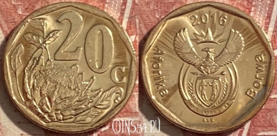ЮАР 20 центов 2016 года, KM# 327, 483р-041 ♛