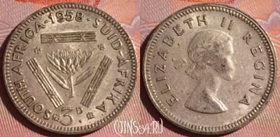 ЮАР (Южная Африка) 3 пенса 1958 г., KM# 47, 048i-182