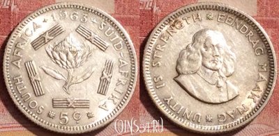 ЮАР 5 центов 1963 года, Ag, KM# 59, 163l-084