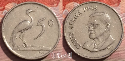ЮАР 5 центов 1968 года, SOUTH AFRICA, KM# 76.1, 255a-044