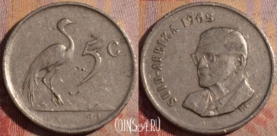 ЮАР 5 центов 1968 года, SUID-AFRIKA, KM# 76.2, 170a-058