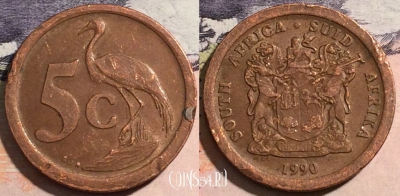ЮАР 5 центов 1990 года, KM# 134, 171-132