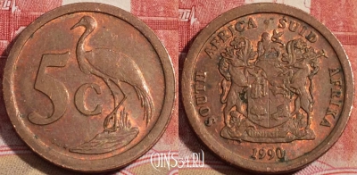 ЮАР 5 центов 1990 года, KM# 134, 218-041