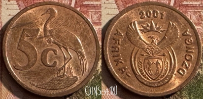 ЮАР 5 центов 2001 года, редкая, KM# 223, 154t-043 ♛