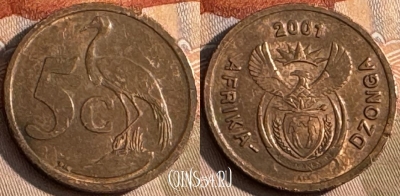 ЮАР 5 центов 2001 года, редкая, KM# 223, s223t-095