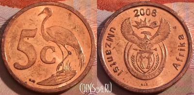 ЮАР 5 центов 2008 года, KM# 440, 117b-144