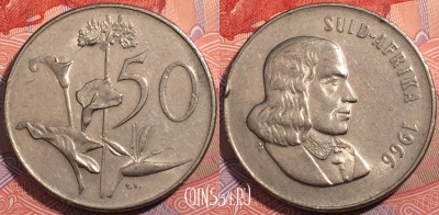 ЮАР 50 центов 1966 года, SUID-AFRIKA, KM# 70.2, a064-022