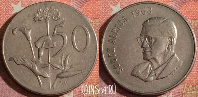 ЮАР 50 центов 1968 г., SOUTH AFRICA, KM# 79.1, 357-039