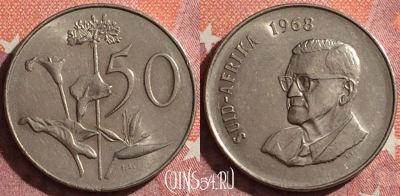 ЮАР 50 центов 1968 года, SUID-AFRIKA, KM# 79.2, 042h-191