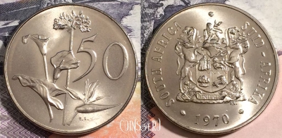 ЮАР 50 центов 1970 года, KM# 87, 165-104