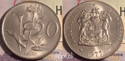 ЮАР 50 центов 1977 года, KM# 87, 182a-139