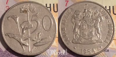 ЮАР 50 центов 1984 года, KM# 87, 184a-041