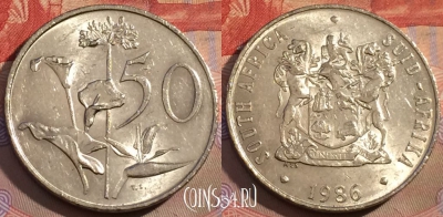 ЮАР 50 центов 1986 года, KM# 87, 164b-068