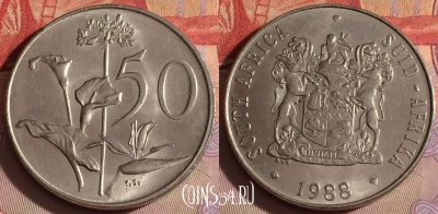 ЮАР 50 центов 1988 года, KM# 87, 328-080