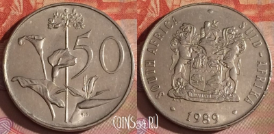ЮАР 50 центов 1989 года, KM# 87, 337-023