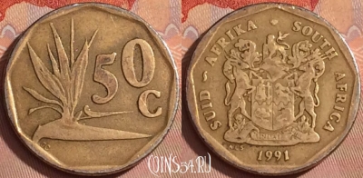 ЮАР 50 центов 1991 года, KM# 137, 360k-085