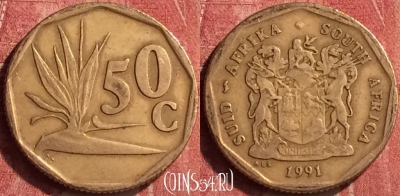ЮАР 50 центов 1991 года, KM# 137, 408-017
