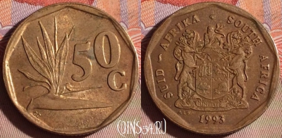 ЮАР 50 центов 1993 года, KM# 137, 278f-096