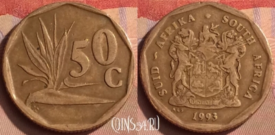 ЮАР 50 центов 1993 года, KM# 137, 450-122