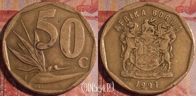 ЮАР 50 центов 1997 года, KM# 163, 156a-057