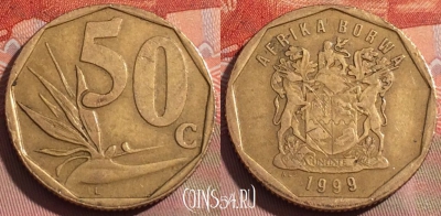 ЮАР 50 центов 1999 года, редкая, KM# 163, 256a-010