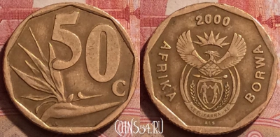 ЮАР 50 центов 2000 года, редкая, KM# 226, 283k-114