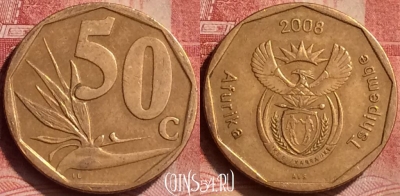 ЮАР 50 центов 2008 года, KM# 443, 050l-051