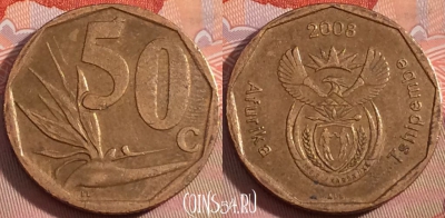 ЮАР 50 центов 2008 года, KM# 443, 107b-048