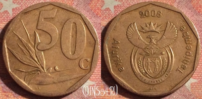 ЮАР 50 центов 2008 года, KM# 443, 121i-080