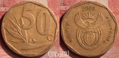 ЮАР 50 центов 2008 года, KM# 443, 130m-116