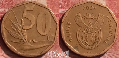 ЮАР 50 центов 2008 года, KM# 443, 258l-051