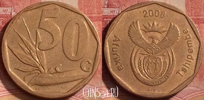 ЮАР 50 центов 2008 года, KM# 443, 325k-009