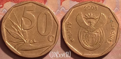 ЮАР 50 центов 2008 года, KM# 443, 365k-108