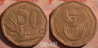 ЮАР 50 центов 2008 года, KM# 443, 376k-008