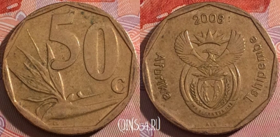 ЮАР 50 центов 2008 года, KM# 443, a158-136
