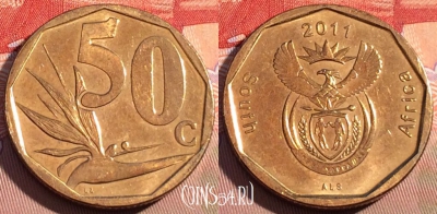 ЮАР 50 центов 2011 года, редкая, KM# 503, 092b-085