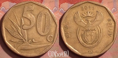 ЮАР 50 центов 2011 года, редкая, KM# 503, 206l-077