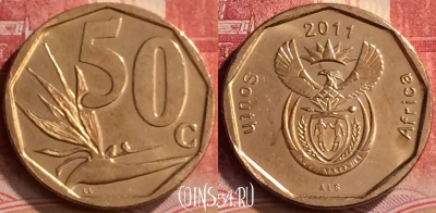 ЮАР 50 центов 2011 года, редкая, KM# 503, 274m-135