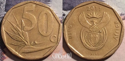 ЮАР 50 центов 2011 года, редкая, KM# 503, a058-151