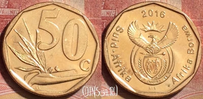 ЮАР 50 центов 2016 года, редкая, 192l-131
