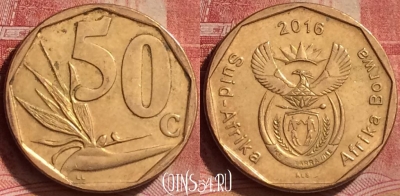 ЮАР 50 центов 2016 года, редкая, 268l-132