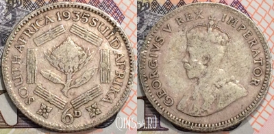 ЮАР 6 пенсов 1935 года, Ag, серебро, KM# 16.2, 129-036