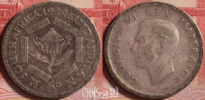 Южная Африка 6 пенсов 1944 г., редкая, Ag, KM# 27, 206j-112 ♛